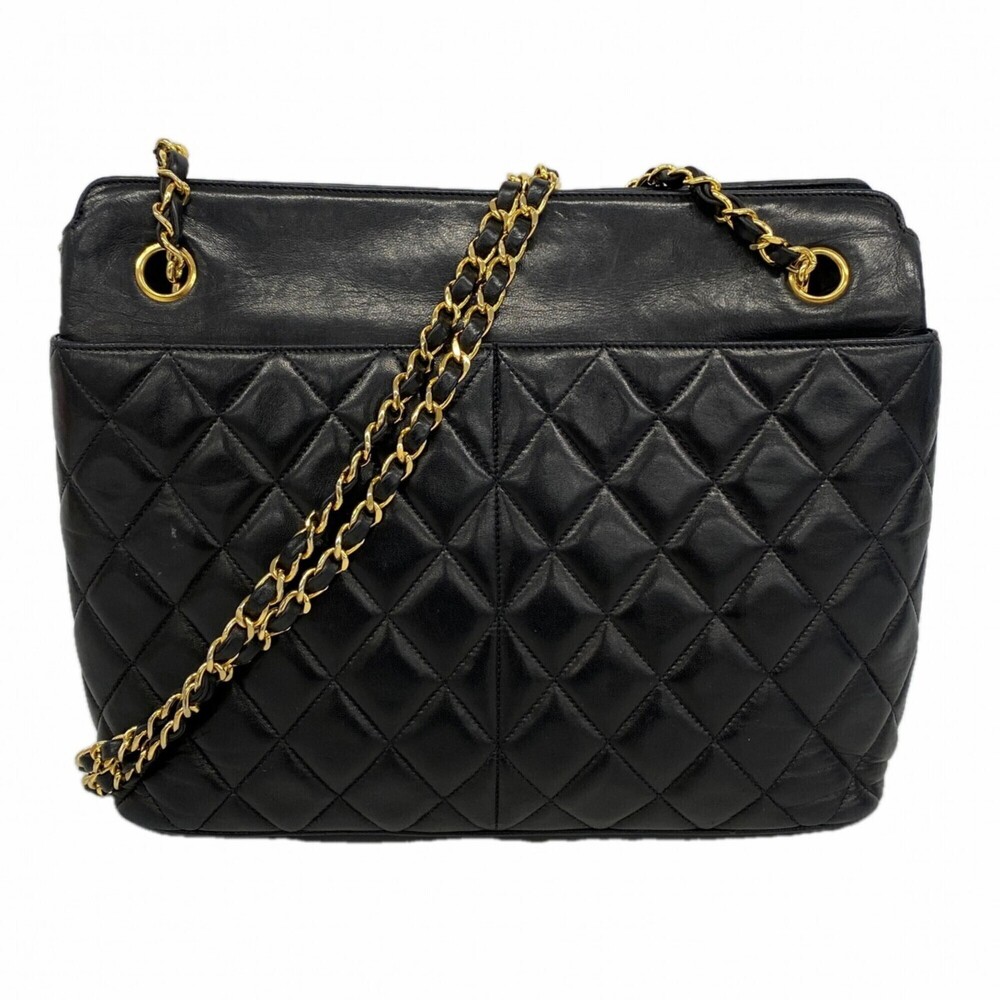 Chanel Matelassé Chain Shoulder Bag, Lambskin, Black, Women's, P3084439